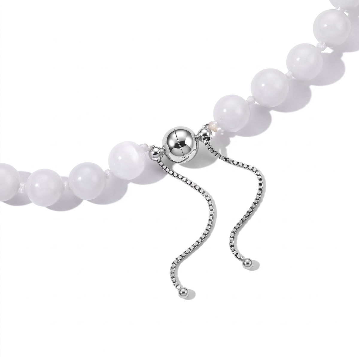D'Joy  EXTREM SELTEN Natürliche Weiße Jade Halskette ca. 45 cm 925 Silber Rhodiniert ca. 330.00 ct
