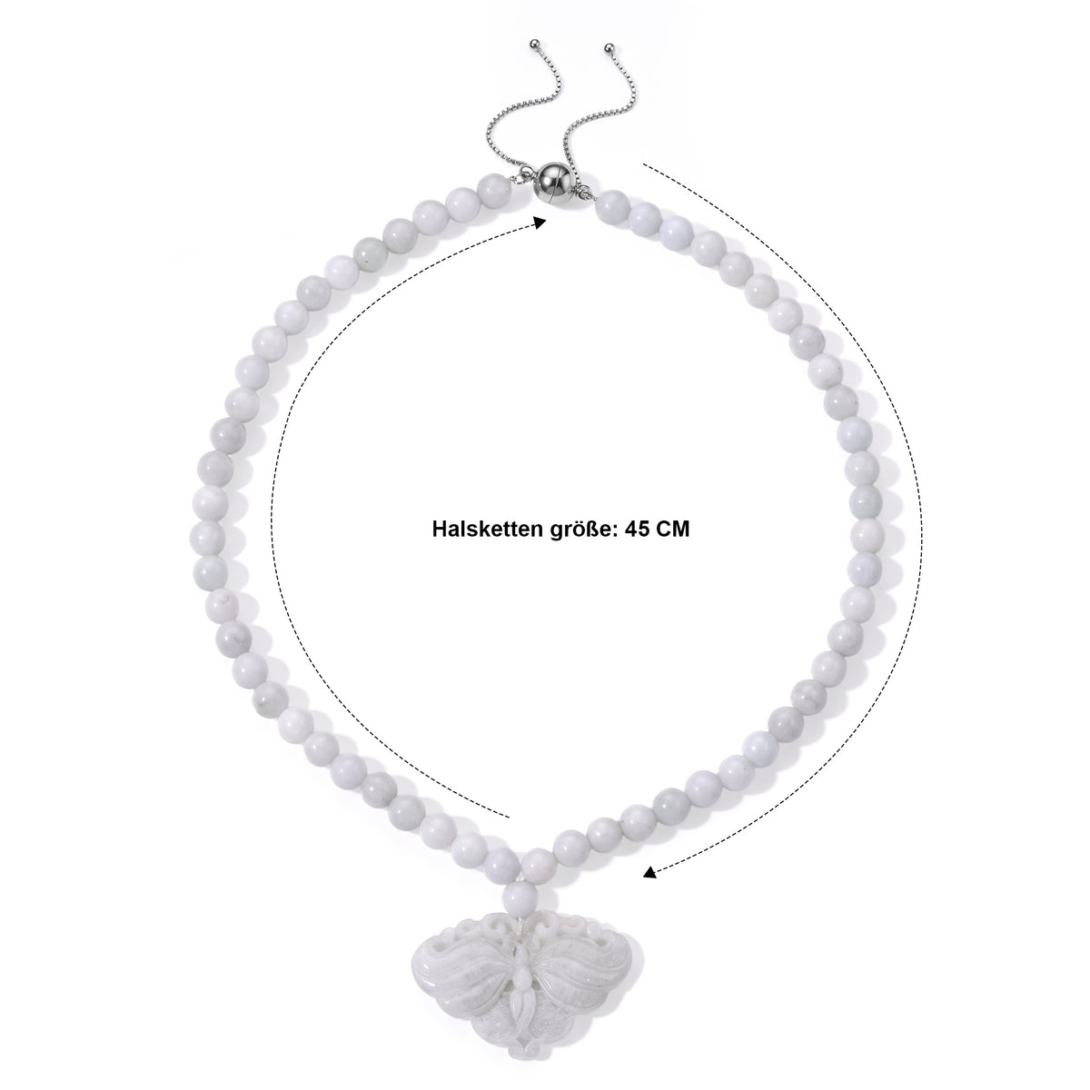 D'Joy  EXTREM SELTEN Natürliche Weiße Jade Halskette ca. 45 cm 925 Silber Rhodiniert ca. 330.00 ct