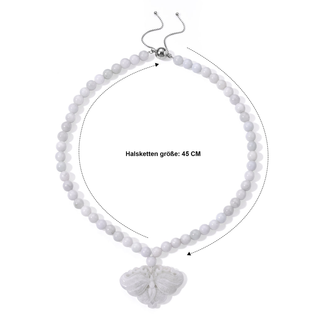 D'Joy  EXTREM SELTEN Natürliche Weiße Jade Halskette ca. 45 cm 925 Silber Rhodiniert ca. 330.00 ct