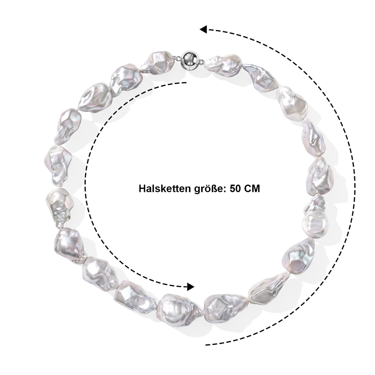 LIMITIERTE AUFLAGE Weiße Barockperle Halskette ca. 50 cm 925 Silber Rhodiniert (10-15 Werktage Lieferzeit)