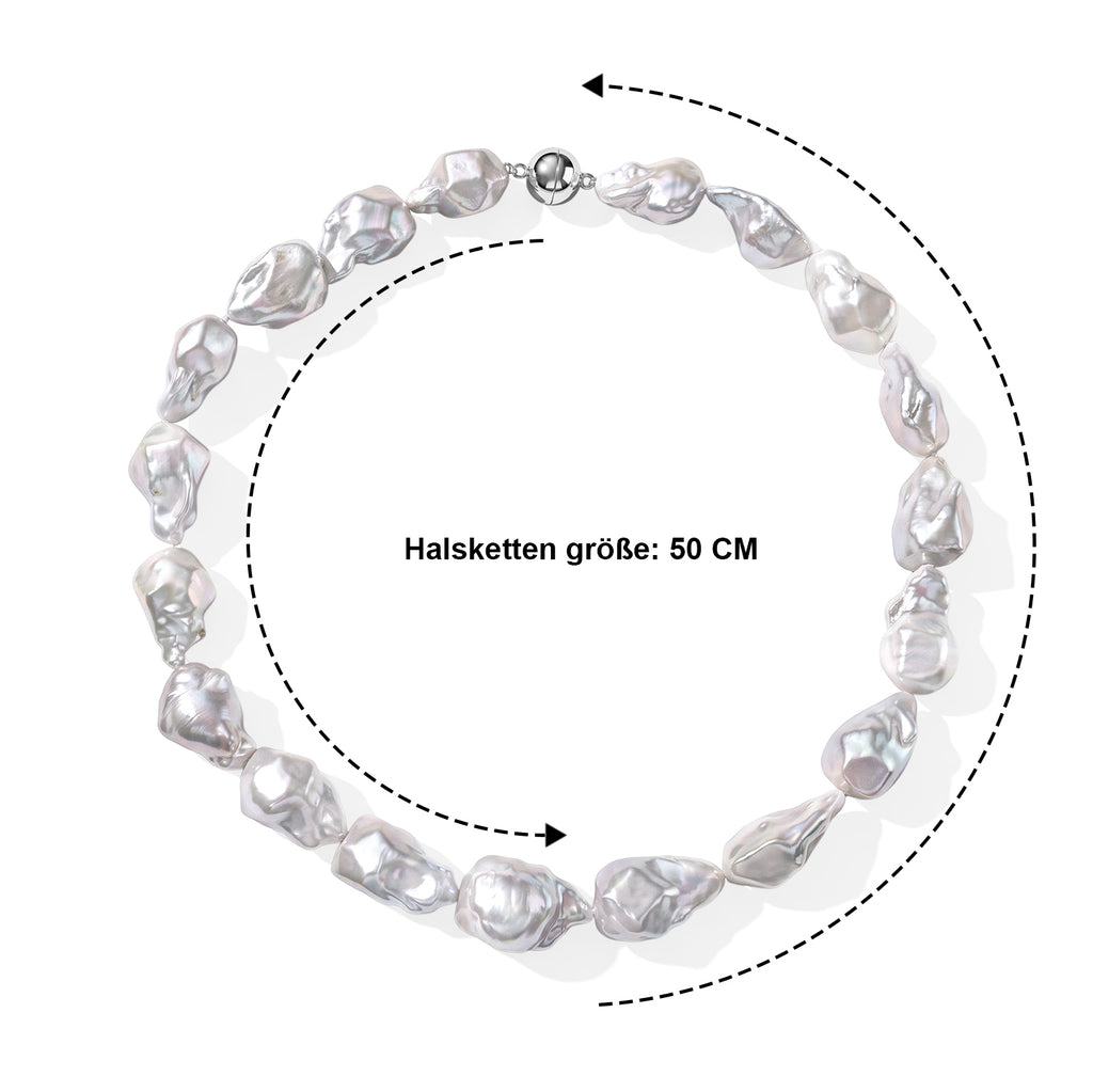 LIMITIERTE AUFLAGE Weiße Barockperle Halskette ca. 50 cm 925 Silber Rhodiniert (10-15 Werktage Lieferzeit)