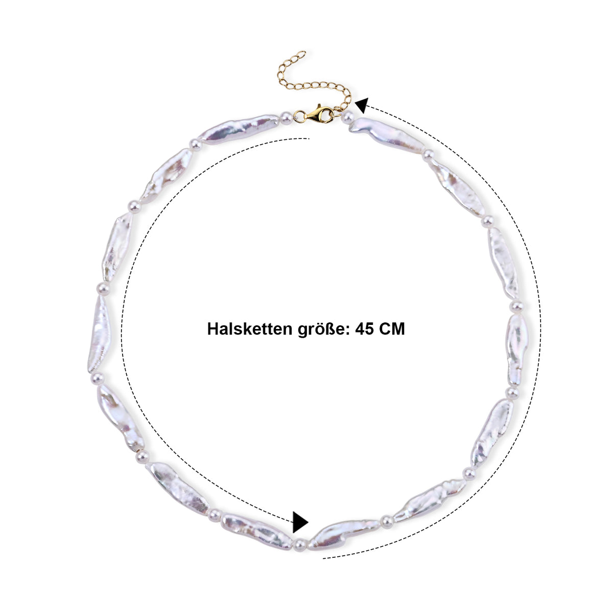 AAA Weiße Keshi Perle, Zhuji Akoya-Perle (4-6mm) Halskette ca. 45 cm 925 Silber Vergoldet (10-15 Werktage Lieferzeit)