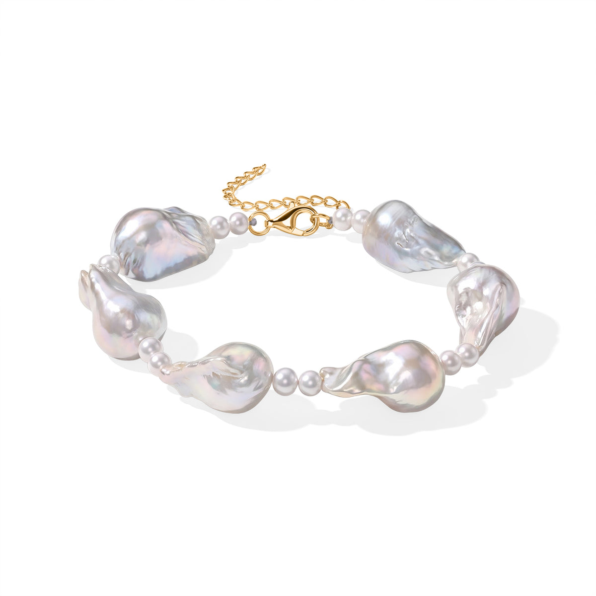 D'Joy Weiße Barockperle, Chinesische Akoya-Perle (4-5mm) Armband ca. 20 cm 925 Silber Vergoldet