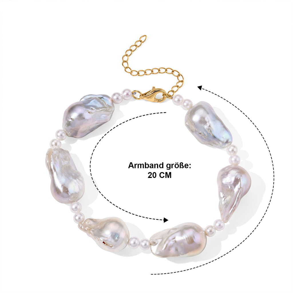 D'Joy Weiße Barockperle, Zhuji Akoya-Perle (4-5mm) Armband ca. 20 cm 925 Silber Vergoldet