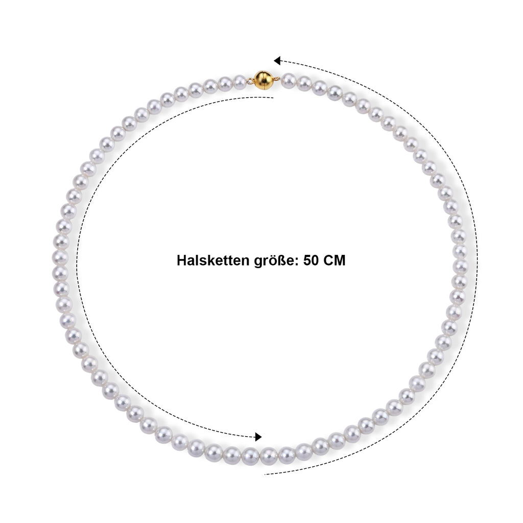AAAA Zhuji Akoya-Perle (6-7 mm) Halskette ca. 50 cm 925 Silber Vergoldet