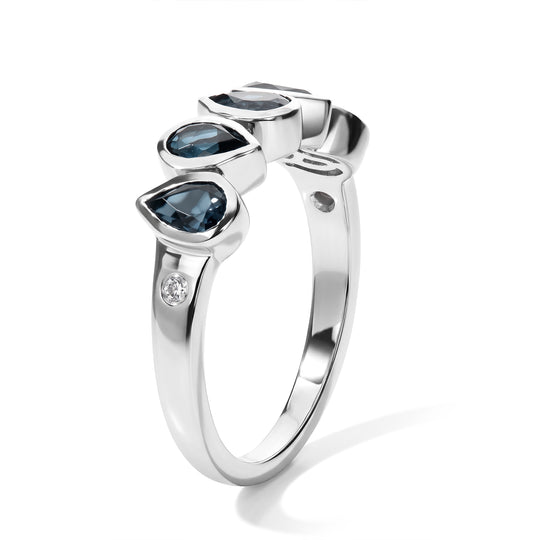 EVER TRUE AA London Blau Topas, Weißer Diamant Ring Reine Bronze (Größe 19.00) ca. 1,37 ct