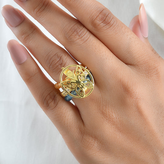 EVER TRUE Citrin, Himmelblauer Topas Ring Nickelfreies Messing (Größe 16.00) ca. 9,56 ct