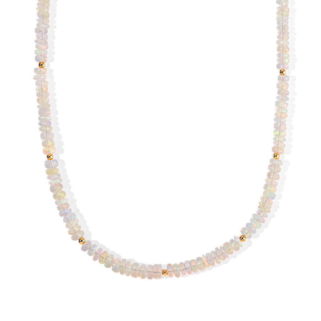 D'Joy Natürlicher, äthiopischer Welo Opal Halskette ca. 45 cm 925 Silber 750 Gelbgold vermeil (08-10 Werktage Lieferzeit) ca. 30,00 ct.