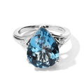 D'Joy London Blau Topas, Weißer Diamant Ring 925 Silber Rhodiniert (Größe 19.00) ca. 9,59 ct