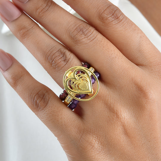 EVER TRUE Roter Granat, Afrikanischer Amethyst Ring Nickelfreies Messing (Größe 17.00) ca. 9,95 ct