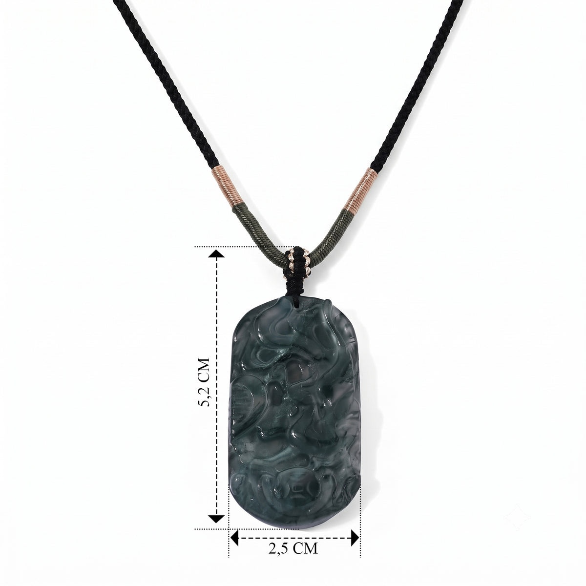Moosachat flexible 66cm Halskette mit geschnitztem Phönix und Baumwollkordel - 76,50 ct.