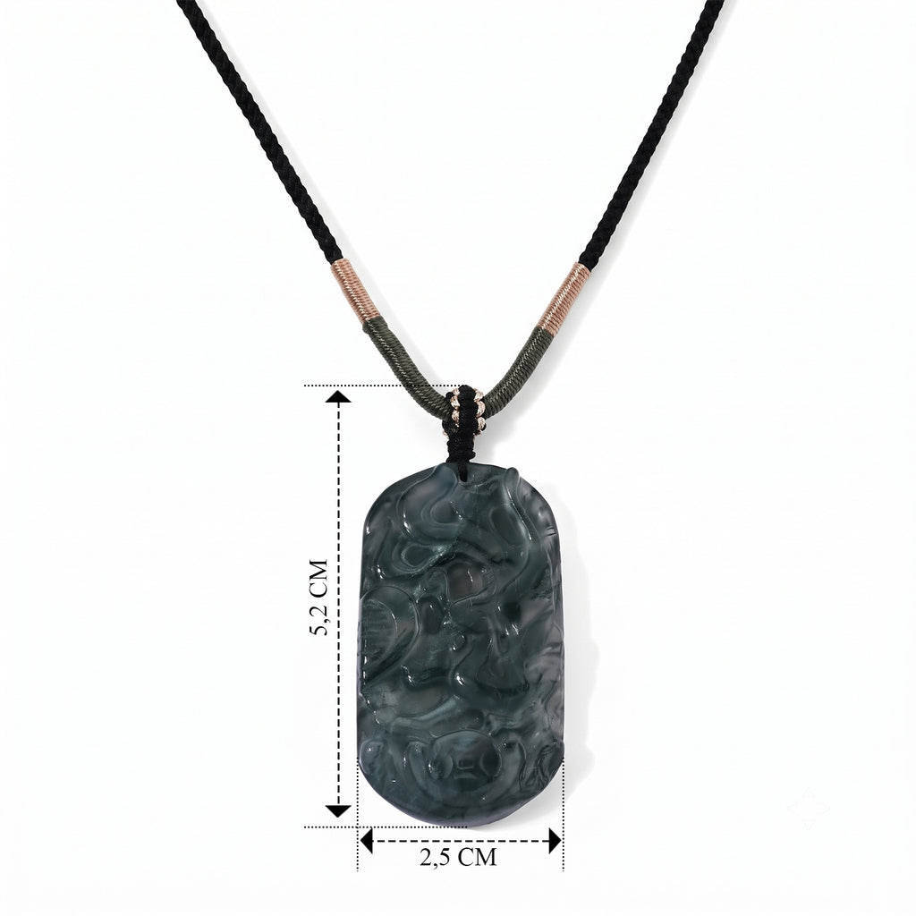 Moosachat flexible 66cm Halskette mit geschnitztem Phönix und Baumwollkordel - 76,50 ct.