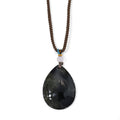 Moosachat flexible 66cm Halskette mit Tropfenanhänger und Baumwollkordel - 56,50 ct.