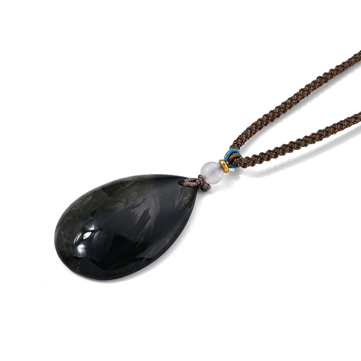 Moosachat flexible 66cm Halskette mit Tropfenanhänger und Baumwollkordel - 56,50 ct.