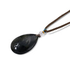 Moosachat flexible 66cm Halskette mit Tropfenanhänger und Baumwollkordel - 56,50 ct.