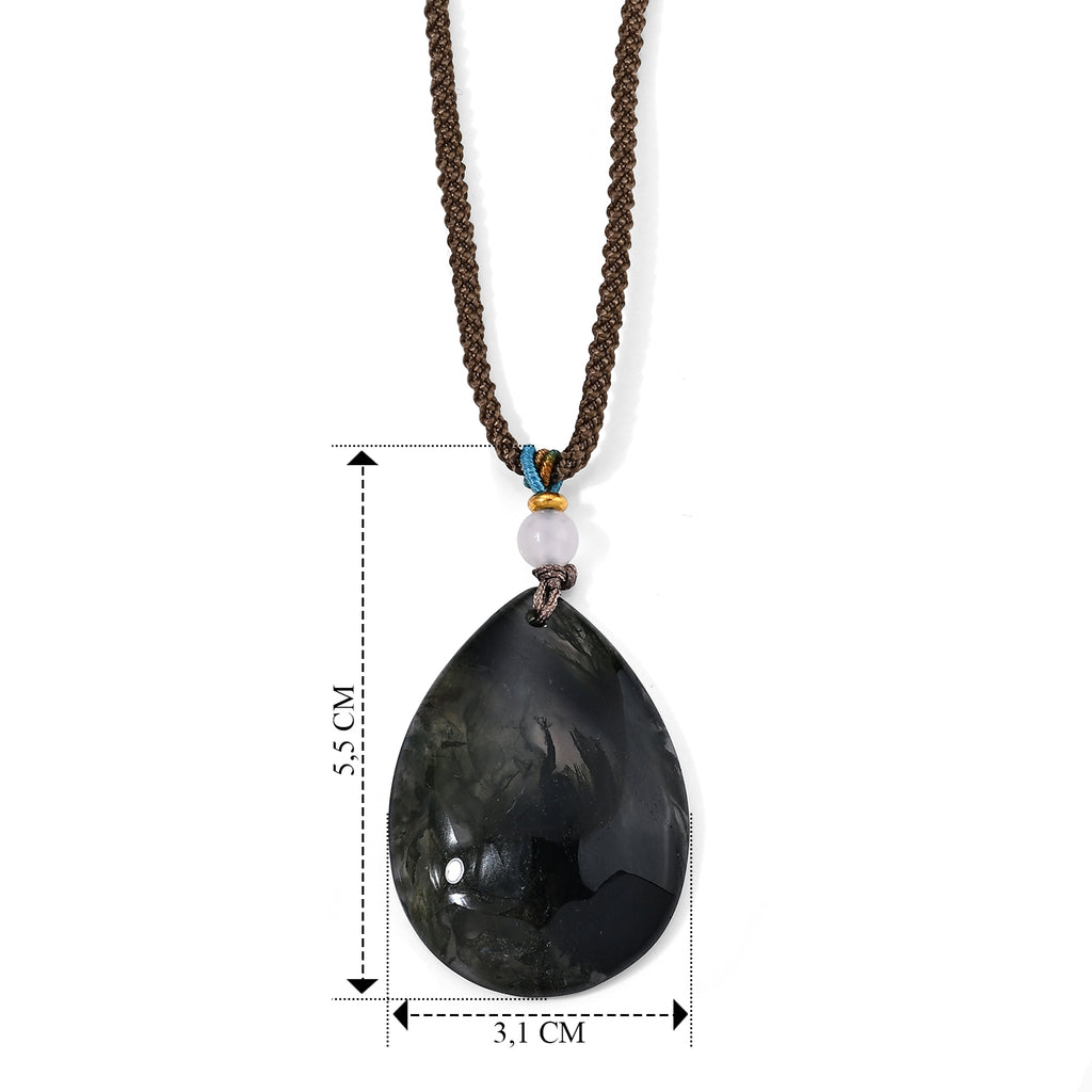 Moosachat flexible 66cm Halskette mit Tropfenanhänger und Baumwollkordel - 56,50 ct.
