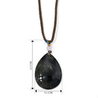 Moosachat flexible 66cm Halskette mit Tropfenanhänger und Baumwollkordel - 56,50 ct.