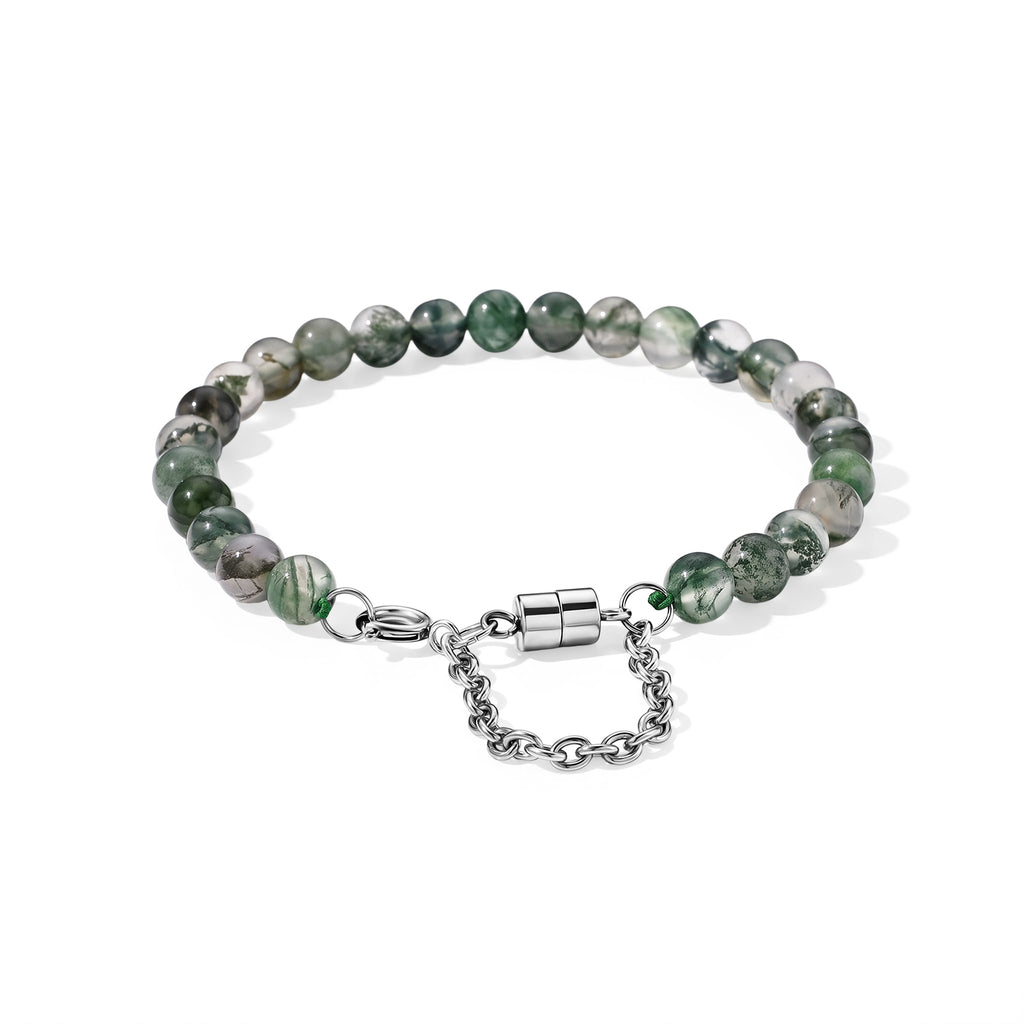 Moosachat Armband ca. 19 cm 316L Edelstahl ca. 30,00 ct.