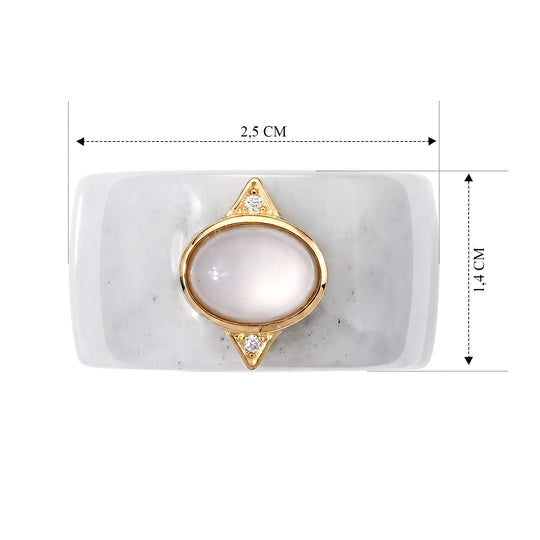D'Joy EXTREM SELTEN Natürliche Weiße Jadeit Jade, Moissanit Ring 925 Silber Vergoldet (Größe 23.00) ca. 42.00 ct