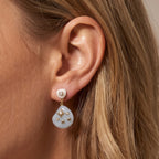 Weiße Jade, Weißer Zirkonia Ohrringe 925 Silber Vergoldet