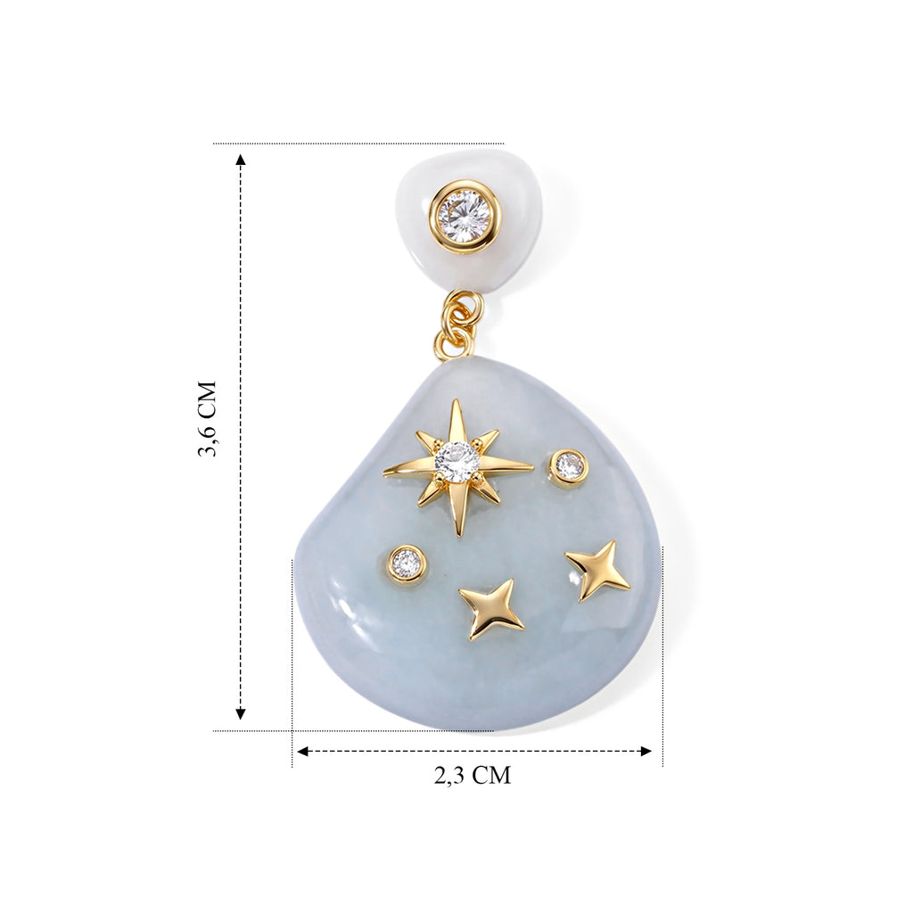 Weiße Jade, Weißer Zirkonia Ohrringe 925 Silber Vergoldet
