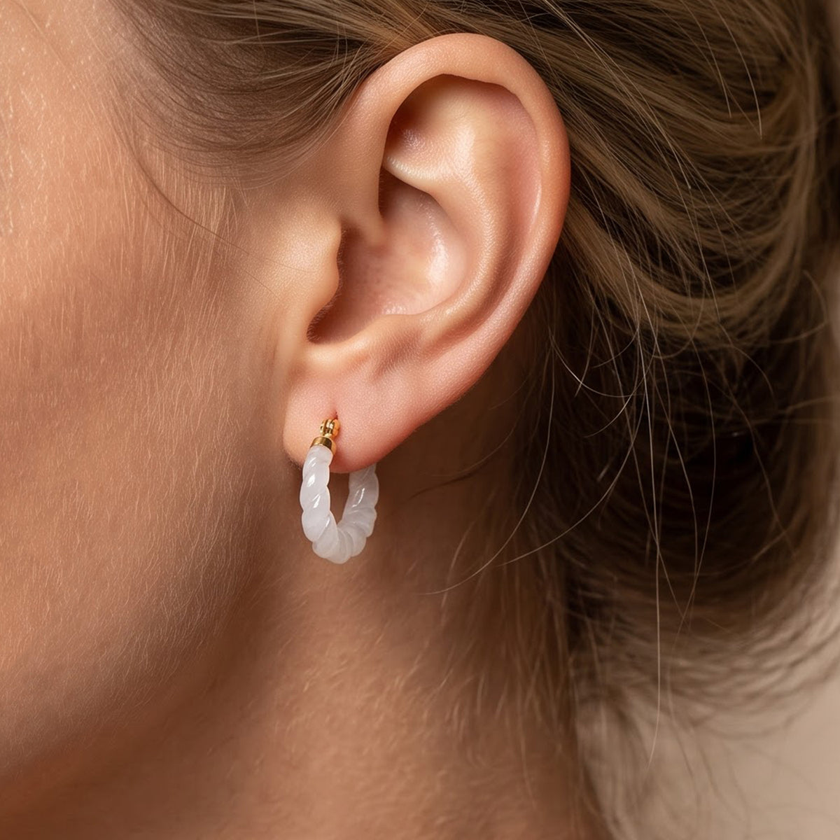 Weiße Jade Ohrringe 925 Silber Vergoldet ca. 25,00 ct.