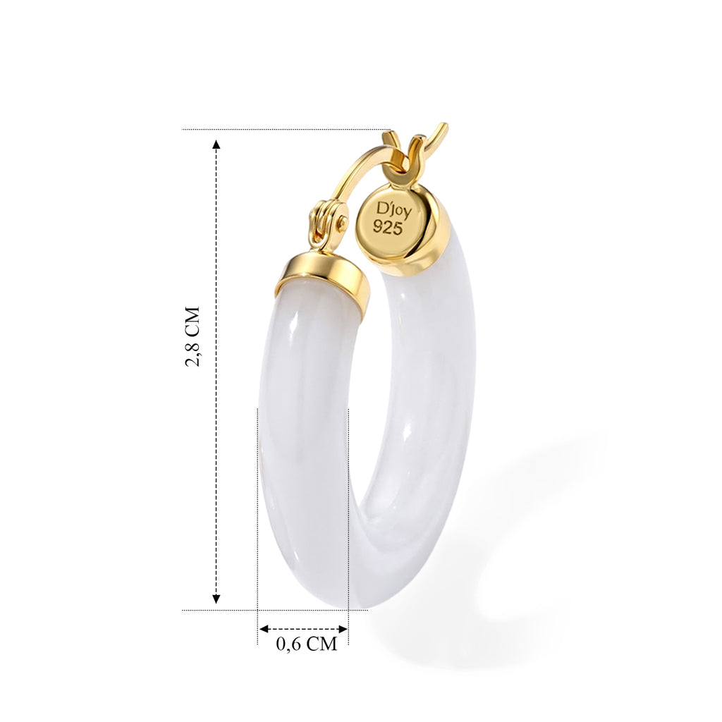 Weiße Jade Ohrringe 925 Silber Vergoldet ca. 28,00 ct.