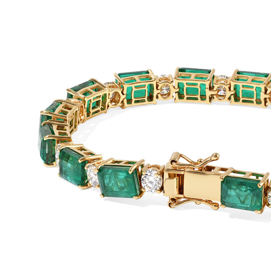 D'Joy Smaragd-Quarz Triplette, Moissanit Armband ca. 20 cm 925 Silber 750 Gelbgold vermeil ca. 36,98 ct.