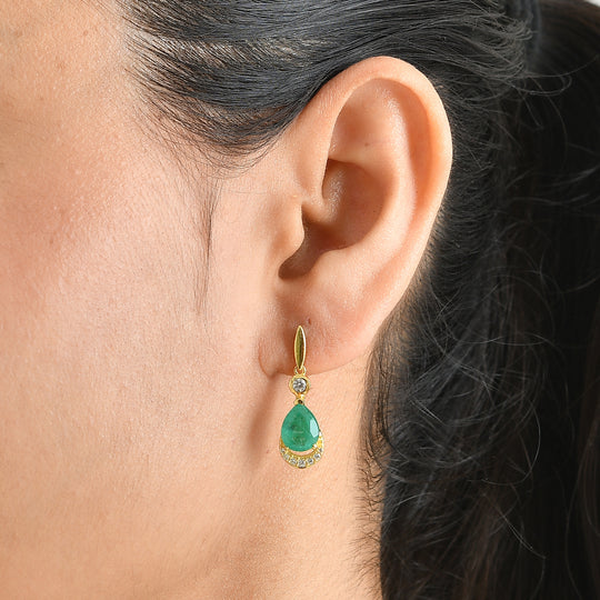 EVER TRUE Smaragd-Quarz Triplette, Weißer Zirkon Ohrringe Reine Bronze ca. 4,37 ct.