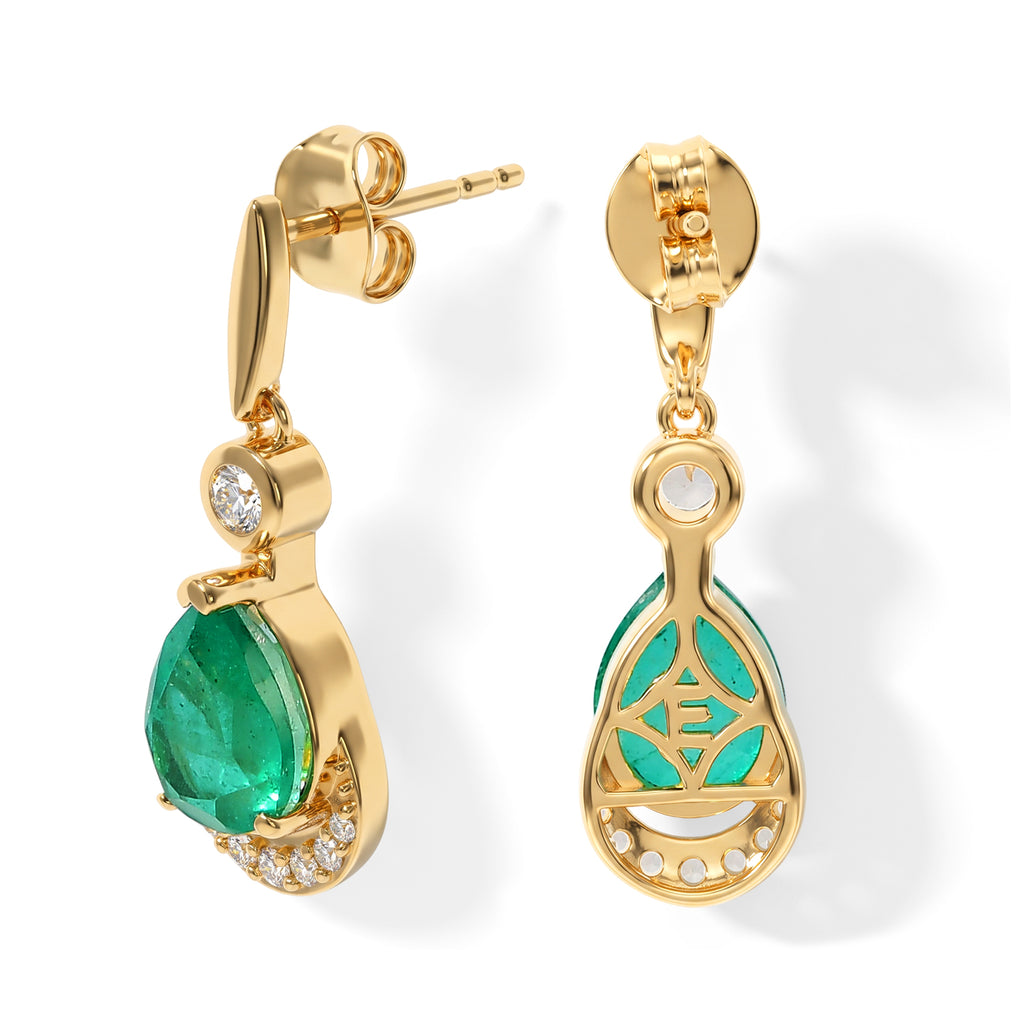 EVER TRUE Smaragd-Quarz Triplette, Weißer Zirkon Ohrringe Reine Bronze ca. 4,37 ct.