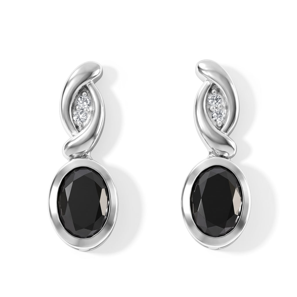 D'Joy Schwarzer Moissanit, Weißer Zirkon Ohrringe 925 Silber Rhodiniert ca. 1,65 ct.