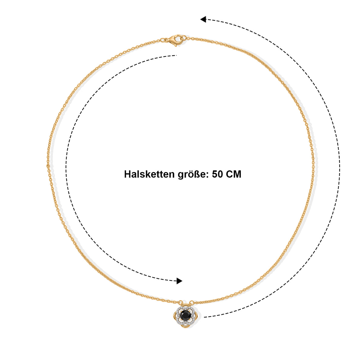 D'Joy Schwarzer Moissanit, Weißer Zirkon Halskette ca. 50 cm 316L Edelstahl 750 Vergoldet ca. 1,02 ct.