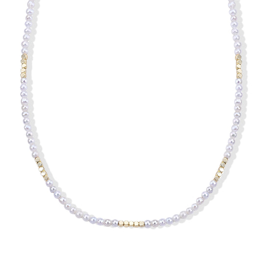 Hämatit, Weiße Süßwasser Perle (3-5mm) Halskette (4-5 Werktage Lieferzeit) ca. 45 cm Nickelfreies Messing 15.01 ct