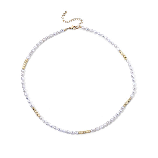 Hämatit, Weiße Süßwasser Perle Halskette (4-5 Werktage Lieferzeit) ca. 45 cm Nickelfreies Messing 15.01 ct