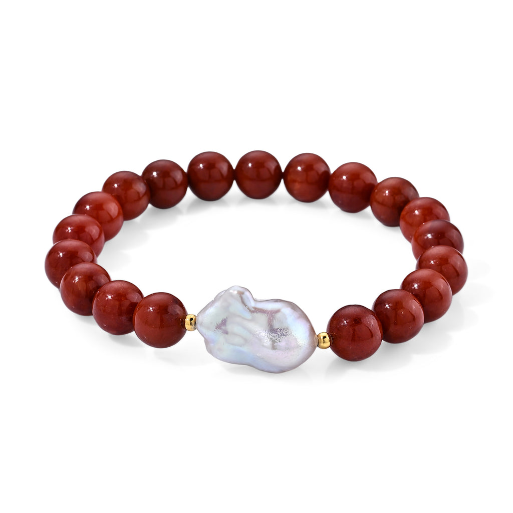 D'Joy Rote Jade, Weiße Barockperle Armband (4-5 Werktage Lieferzeit) ca. 18 cm 925 Silber Vergoldet 120.01 ct