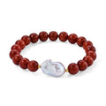 D'Joy Rote Jade, Weiße Barockperle Armband (4-5 Werktage Lieferzeit) ca. 18 cm 925 Silber Vergoldet 120.01 ct