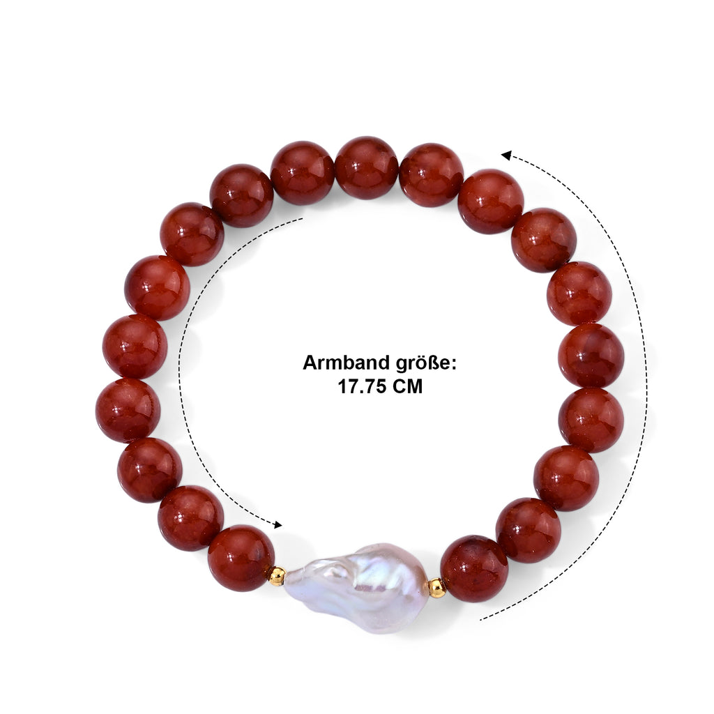 D'Joy Rote Jade, Weiße Barockperle Armband (4-5 Werktage Lieferzeit) ca. 18 cm 925 Silber Vergoldet 120.01 ct