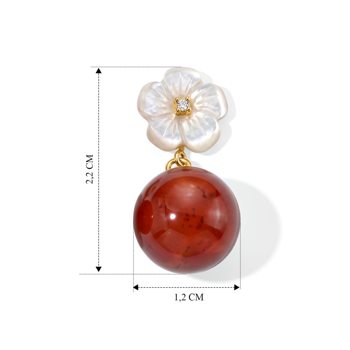 D'Joy Rote Jade, Weißes Perlmutt Ohrringe 925 Silber Vergoldet (4-5 Werktage Lieferzeit) 20.01 ct
