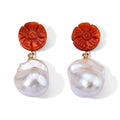 D'Joy Rote Jade, Weiße Barockperle Ohrringe 925 Silber Vergoldet
