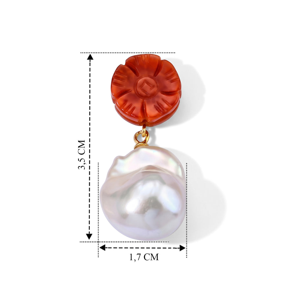 D'Joy Rote Jade, Weiße Barockperle Ohrringe 925 Silber Vergoldet