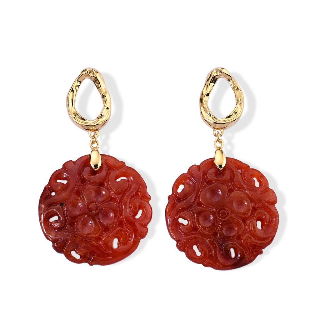 D'Joy Rote Jade Ohrringe 925 Silber Vergoldet (4-5 Werktage Lieferzeit) ca. 10.00 ct