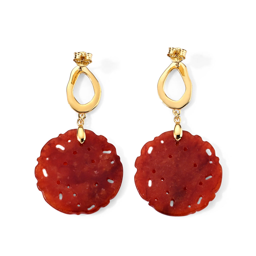 D'Joy Rote Jade Ohrringe 925 Silber Vergoldet (4-5 Werktage Lieferzeit) ca. 10.00 ct