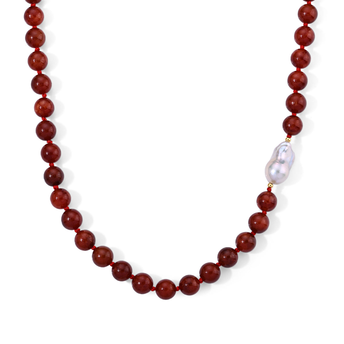 D'Joy Rote Jade, Weiße Barockperle Halskette (4-5 Werktage Lieferzeit) ca. 50 cm 925 Silber Vergoldet 320.01 ct