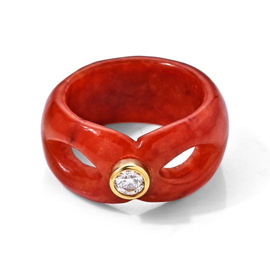D'Joy Rote Jade, Moissanit Ring 925 Silber Vergoldet (Größe 19.00) (4-5 Werktage Lieferzeit) ca. 100.01 ct