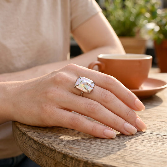 Mehrfarbige Keshi Perle Ring Nickelfreies Messing (Größe 21.00) 8.00 ct