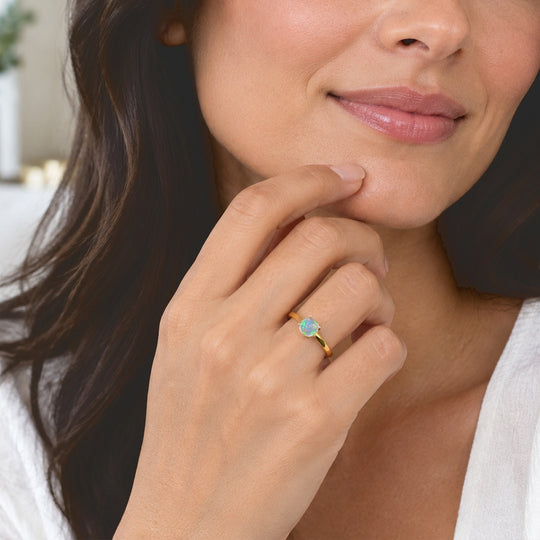 D'Joy AA Natürlicher, äthiopischer Welo Opal Ring 925 Silber 750 Vergoldet (Größe 16.00) (10-15 Werktage Lieferzeit) ca. 0,51 ct