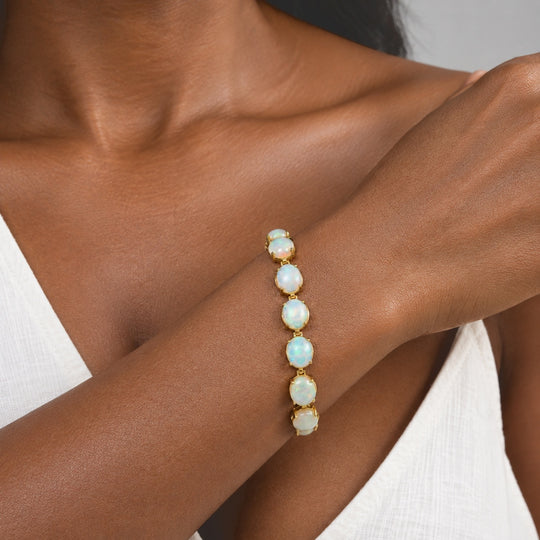 D'Joy AA Natürlicher, äthiopischer Welo Opal Armband (10-15 Werktage Lieferzeit) ca. 19 cm 925 Silber 750 Gelbgold vermeil ca. 18,05 ct.