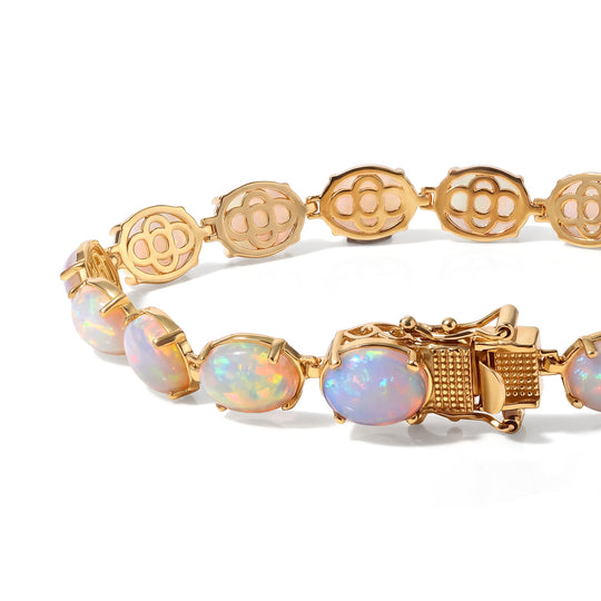 D'Joy AA Natürlicher, äthiopischer Welo Opal Armband (10-15 Werktage Lieferzeit) ca. 19 cm 925 Silber 750 Gelbgold vermeil ca. 18,05 ct.