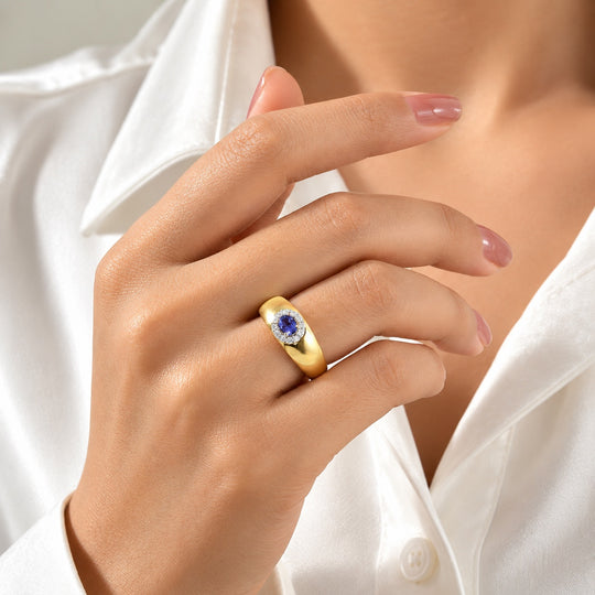 D'Joy AA Afrikanischer Rubin (Fissure gefüllt), Weißer Zirkon Ring 925 Silber 750 Vergoldet (Größe 17.00) ca. 0,84 ct