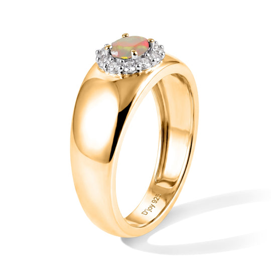 D'Joy AA Natürlicher, äthiopischer Welo Opal, Weißer Zirkon Ring 925 Silber 750 Vergoldet (Größe 17.00) (10-15 Werktage Lieferzeit) ca. 0,43 ct